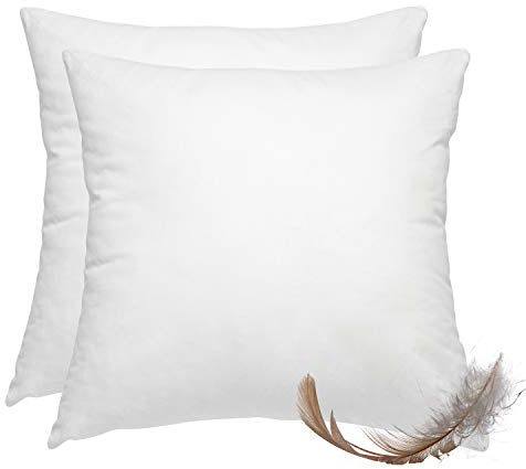 wometo 2er Set Federkissen 100% Federn 50x50-600g Oeko-TEX Sofakissen Füllkissen Bezug Baumwolle weiß/Innenkissen/Kissenfüllung/kleine Kopfkissen (2 Stück)