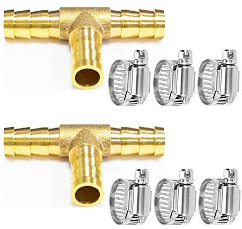 Da by 2 pcs 3/8(10mm) Brass Tee Barb Fittings for 3/8 ID Hose,6 pcs Stainless Steel Pipe Clamps,3 Way Union Intersection for Water/Fuel/Air(T)