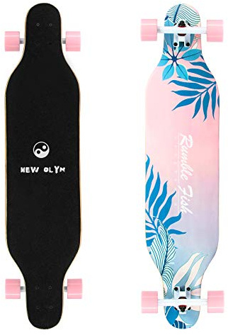 New Olym Longboard Skateboard 41 Inch 8 Layer Canadian Maple Drop Through Longboards for Youths Beginners. Summer Flowers