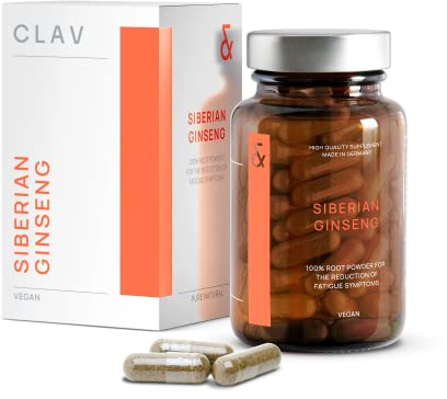 Siberian Ginseng Extract - 900mg Eleutherococcus Root Powder - Reduction of Tiredness & Fatigue - 60 Ginseng Capsules - Vegan - Made in Germany