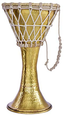 De Kulture Handtrommel Darbuka, handgefertigt, reines Messing, Dumbeg Doumbek, Musikinstrument, 25,4 x 47,7 cm (10 x 18,5 Zoll) (Gold)