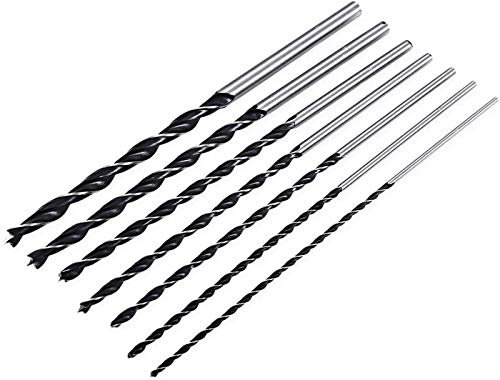 Auoeer Tools 7pc X Long Wood Drill Bit Set 4mm 5mm 6mm 7mm 8mm 10mm 12mm x 300mm Brad Point Drill bit Set