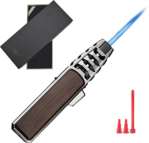 DOUBFIVSY Butane Torch Lighter, Refillable Kitchen Cooking Torch with Safety Lock, Windproof Adjustable Jet Flame Solar Beam Torch Blow Torch for Baking BBQ Mens Gifts (Without Gas) (Brown)
