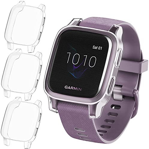 ivoler 3 Stücke Klar Silikon Hülle für Garmin Venu SQ 2 / SQ 2 Music/SQ/SQ Music Schutzhülle, Vollständige Abdeckung Schutzfolie Weiche TPU Cover Case Schutz Displayschutz Folie