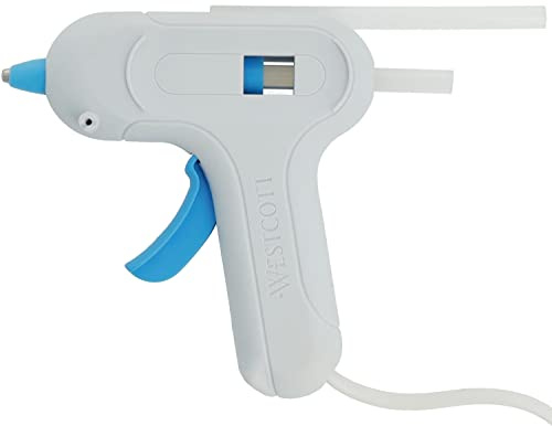WESTCOTT Mini-Heißklebepistole, kleines Einsteiger-Set: Glue Gun mit 2 Sticks gratis (7 mm), 10 Watt, weiß blau, E-16758 00