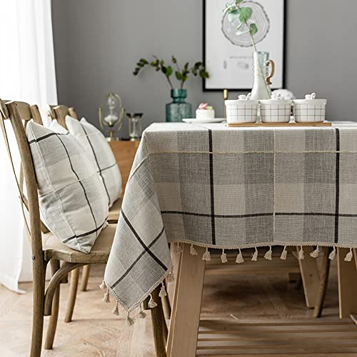 Neelvin Rustic Rectangle Burlap Thick Tablecloth Cotton Linen Table Linens Tablecloths Waterproof Wrinkle Free Table Cover for Kitchen Dinning,55x87,6-8 Seats