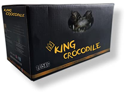 King Crocodile Carbone di cocco con lunga durata, 27 x 27 mm, carbone naturale sostenibile, poca cenere, basso sviluppo di fumo, carbone per barbecue, cubo di qualità premium (consumer, 10 kg)