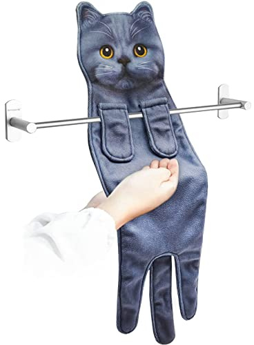 PAT JUUMG Lustig Katzen Handtücher,Küche Badezimmer Deko Handtuch Personalisiert,Ultrasaugstark,Für Geschenk Katzenliebhaber Geburtstags,Einweihungsgeschenk für Frauen(Blaue Katze)
