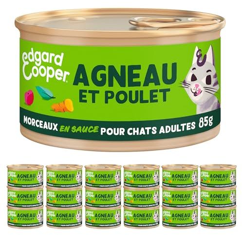 Edgard & Cooper Poulet Agneau 18 x 85 g Aliment humide Sans céréales, Pâte riche en protéines, Sans sucres ajoutés