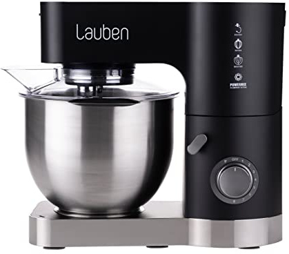 Küchenmaschine Lauben Kitchen Machine 1200BC mit Kupfermotor und Ganzmetall-Getriebe, 1200W, Mixer aus gehärtetem Glas, Großes Fassungsvermögen von 5,5 l, Knetmaschine, Teigmaschine, (Schwarz)