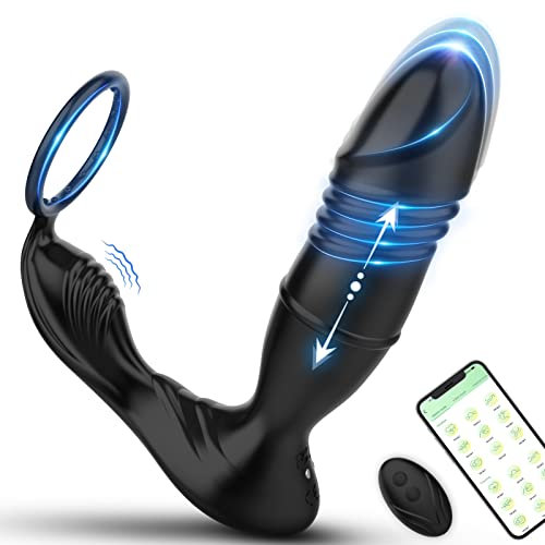 Analvibratoren groß mit APP, Prostata Vibrator Stimulator mit 9 Teleskopmodi 9 Vibrationsmodi Analplug Sexspielzeug mit Stoßfunktion, Penisring Analstimulation Massagegeräte Dildo für Männer Paar gay