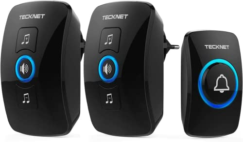 TECKNET Funkklingel, Kabellose Türklingel Funk Set, IP65 Aussen Wasserdicht Haustür Klingel mit 2 Plug-In-Empfänger, 60 Melodien, 5 Lautstärkestufen, 400m Reichweite, Steckdosen-Funkklingel Kit