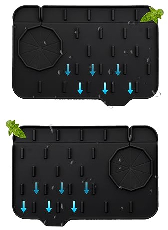 Apqagjy 2 Pieces Black Faucet Guard & Draining Mat 8.3 Mini Splash Guard Faucet Handle Drip Catcher Tray Mat for Kitchen & Bathroom Sink Small Kitchen Sink Splash Guard for Placing Dish Soap Sponge
