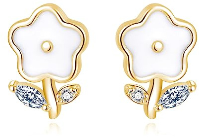 Reffeer Solid 925 Sterling Silver Cute Flower Studs Earrings for Women Earrings Tiny Daisy Earrings Studs