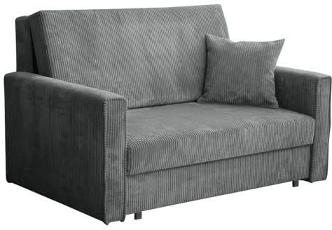 Mirjan24 Sofa Viva Bis Premium II mit Schlaffunktion, 2 Sitzer Polstersofa mit Bettkasten inkl. Kissen, Schlafsofa Sofagarnitur, Bettsofa, Wohnlandschaft, Stoff: Cord (Poso 22)
