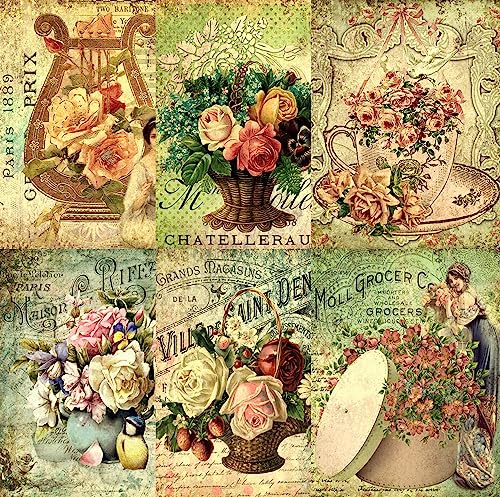 Viktorianisches Decoupage-Papier, Maulbeer-Reispapier, 20,32 x 26,67 cm – 6 einzigartige bedruckte Maulbeerpapier-Bilder, 30 g/m², sichtbare Fasern für Decoupage-Bastelarbeiten, gemischte Medien,