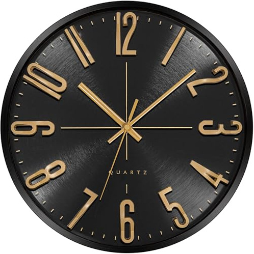 Warminn küchenuhr Wanduhr Ohne Tickgeräusche Lautlos Modern 30cm Quarz Groß Batterie Betriebene Wanduhr Einfach zu Lesen für Zimmer Zuhause Wohnzimmer KüChe Schlafzimmer BüRo Schule (Schwarz)