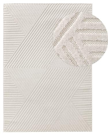 benuta Pop In- & Outdoor Teppich Mars - Creme 80x150 cm - Abstrakter Relief Wohnzimmerteppich - Leicht zu Reinigen - Strapazierfähig - Für Fußbodenheizung Geeignet