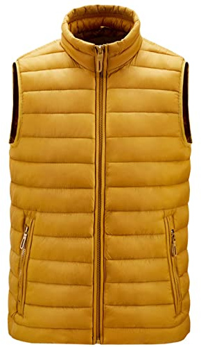 Generisch Trachten Weste Männer, Herren Outdoor Jacke Herbst Reißverschluss Regelmäßige Mit Vielen Taschen Elegant Schwarz Men'S Outerwear Gilets Lammfell Winter Ärmellose Veste (L, Gelb)