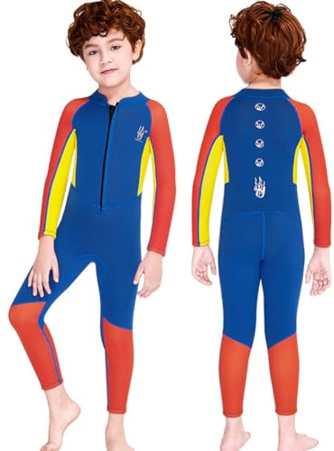 LEIDIMUS Traje de Neopreno para Niños Pequeños, 2,5mm Trajes de Baño de Cuerpo Entero con Cremallera Frontal para Nadar, Bucear, Surfear y Deportes Acuáticos