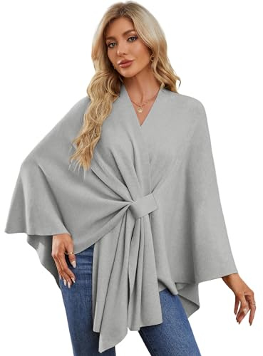 PULI Women's Elegant Shawl Wraps Soft Open Front Poncho Sweater for Spring Fall Winter gray