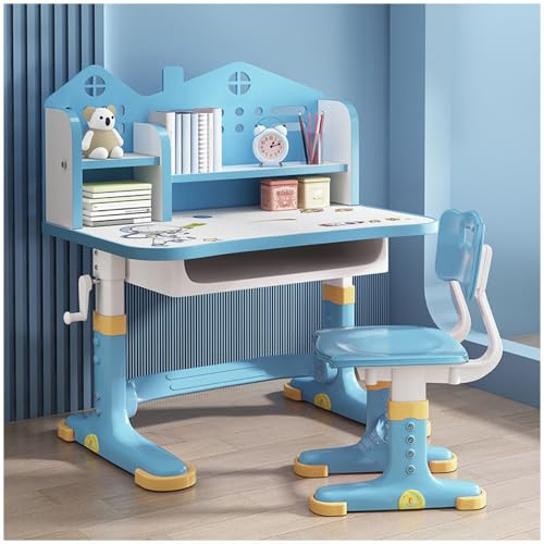 SINBINTA Kinder-Schreibtisch- und Stuhl-Set, höhenverstellbar, Kinderstudiertisch mit Schublade, Bücherregal, Kindersitztisch für Jungen, Mädchen, Schule, Zuhause, Arbeitszimmer (Space Blue)