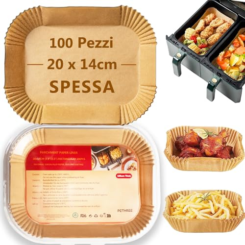 Extra Starkes Backpapier für Ninja Heißluftfritteuse (20x14cm Rechteckig, BPA-frei) Kompatibel mit AF300EU/AF400EU/SL400EU & Doppelkammer Dual Zone Airfryer - 100 Stück Baking Paper