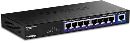 TRENDnet Commutateur multiprise 9 Ports, TEG-S591, 8 Ports RJ-45 2,5 G, 1 Port RJ-45 10G, capacité de Commutation 60 Gbit/s, Protection à Vie, Noir
