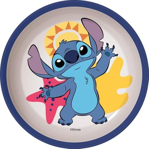 Bol pour enfant réutilisable bicolore avec base antidérapante Stitch, Bleu, Moyen