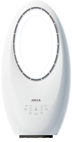 Jocca - Ventilador sin Aspas con Control Remoto | 3 Velocidades | Oscilación Automática | Luz LED con 4 Luces Intercambiables | Temporizador hasta 7.5h | Silencioso | Diseño Seguro y Moderno