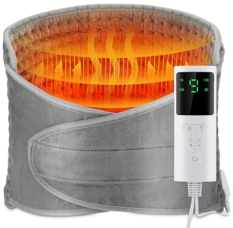 Elektrisches Heizkissen für den Rücken, Heizkissen Wrap, Lendenwärmer für Rücken Taille Bauch Bein, Schnelle Heizung, 9 Temperatureinstellungen, 4 Gänge Timing, Überhitzungsschutz, Waschbar, Grau