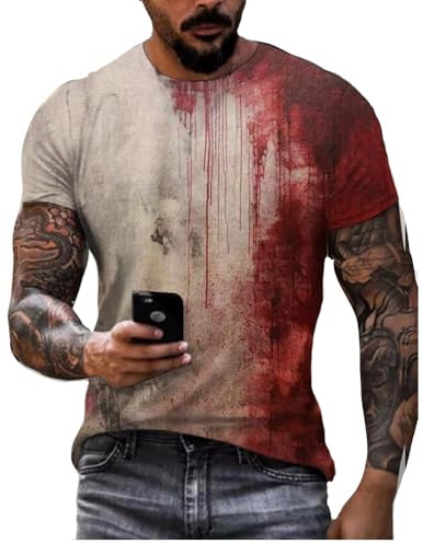 Generisch Halloween Tshirt Herren, Problem Gelöst T-Shirt Herren Casual Rundhalsausschnitt Blutspritzer Muster Top Tshirt Shirts (XL, Wine)