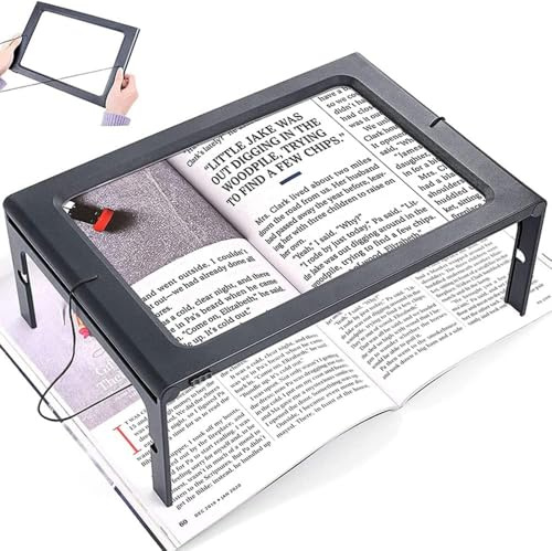 Lente d'ingrandimento, A4 Pagina intera Lente d'ingrandimento, 3X Lettura Lente di aiuto Pieghevole Mani libere Lettura Lente d'ingrandimento con 12 LED per leggere per anziani, lettura, ricamo