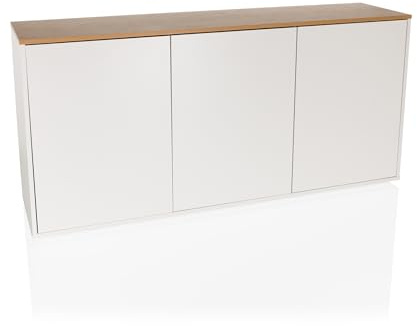 hjh LIVING Sideboard avec 3 Portes KELO S Commode 160x40x76 cm, Push-to-Open, Design sans poignées, Beaucoup d'espace de Rangement, Blanc/chêne