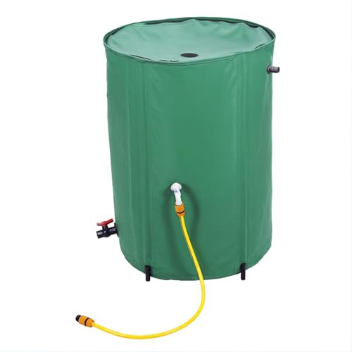 yoakaiax Collapsible Rain Barrel Water Collection System, Portable Water Storage Tank, Garden Water Catcher, Water Catcher Container with Filter Spigot Overflow Kit, Faucet with Switch 50 Gallon