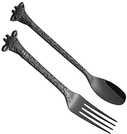 DECHOUS 2stücke Teiliges Dessertset Aus Edelstahl Mit Cartoon- Schwarze Rührlöffel Und Kuchengabeln Für Tee Kaffee Und Desserts Spülmaschinenfest Komfortabler Griff