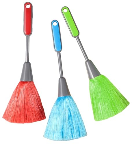 3 Pack Fluffy Microfiber Mini Dusting Wand, Delicate Cleaning Brush for Kitchen, Laptop, Keyboard, Computer Screen, Multi‑Purpose Soft Duster Tool in Blue Green Red