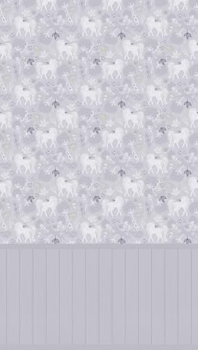 A.S. Création Einhorn-Vliestapete – Grau, Rosa, Weiß – 8,80 x 0,53 m | Verspieltes Einhorn-Motiv für Kinderzimmer – matte Motivtapete, einfach zu verkleben & spurlos abziehbar