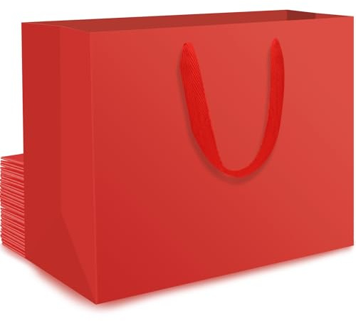 EUSOAR Papiertüten Rot - 20 Stück XL Extra Große Geschenktüten - 40x15x30cm Papiertüten mit Henkel - 230GSM Gift Bags für Geburtstag - Rote Partytüten zum Hochzeit Verpacken