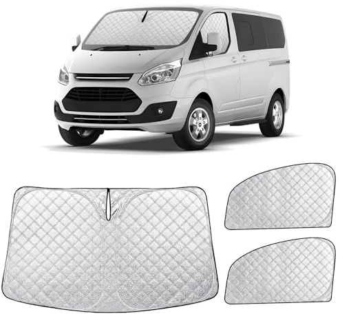 ZATOOTO Sonnenschutz für Ford Transit Custom, Thermomatte Magnetisch | 3er Set, Frontscheibe & Seitenfenster, UV-Schutz, Fenster Verdunkelung, Sichtschutz, Einfache Montage, Faltbar, Camping