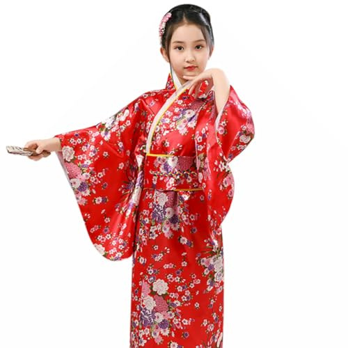 Générique Kimono Japonais Enfant Yukata Ancien Style - Fille Kimono Gamins Traditionnel Vêtements Soie Tissu Peignoir Cosplay Festival Anniversaire Photographie Costume Mariage Fête Performance Robe