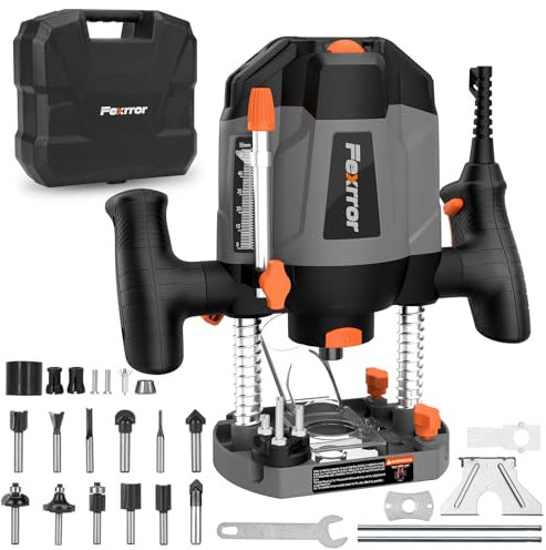 Fexrror Fresatrice Verticale Legno, 1200W Pantografo per Legno con 7 Velocità, Set di 12 Frese, Interruttore di Sicurezza, Profondità di Fresatura Variabile Precisa