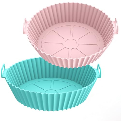Accesorios Freidora de Aire 2 Piezas, Moldes de Silicona con Mango Reutilizables, Bandeja Durable Resistente al Calor para COSORI Ninja, Philips