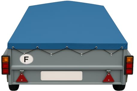Bâche de Remorque Erde Daxara 198 –191 x 121 x10 cm – PVC 640g/m² Étanche & Anti-UV – Housse Haute Résistance avec Oeillets et Sandow – Fabriqué en France - Plusieurs Coloris Disponible. (Bleu 5015)