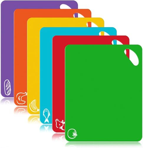 Kitchen Chopping Board Set of 6, Plastic Flexible Cutting Board Mats, Kitchen Gift with Colour Coded,Thickness of 1.2 mm