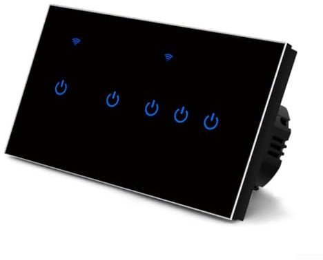 Smart WiFi Light Switch 2 Way Touch Control Panel Glass Screen Wall Switch Remote Control for Tuya App for Alexa Voice Control Multi-Control Module for Home Lighting 220V Black(5 Gang 2Way)