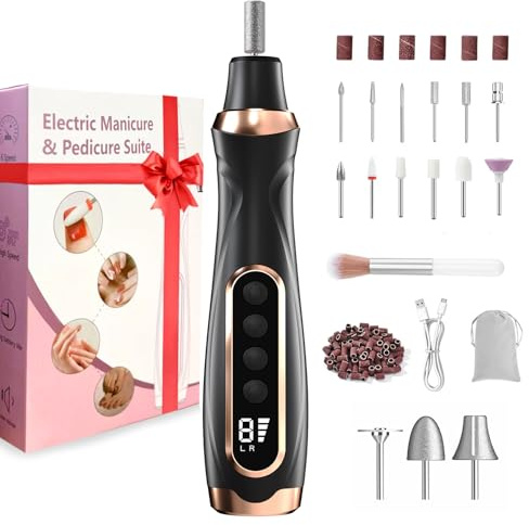 XunmotorYao Fresa per Unghie Professionale 20000 RPM Cordless Manicure Elettrico e Pedicure Set 15 in 1 Lima Elettrica per Unghie Senza Fili USB Manicure e Pedicure Elettrico per Casa Salone,Nero
