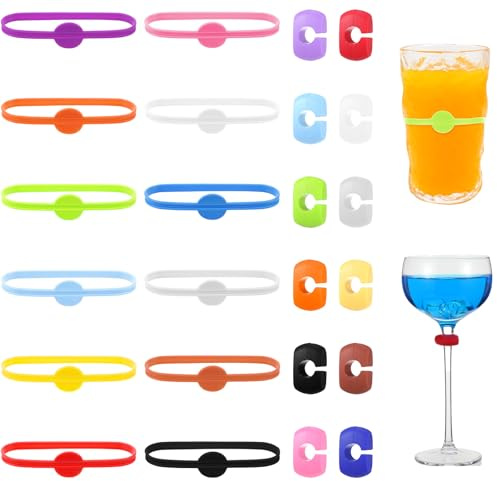Classicseali 24PCS Wine Markers for Glasses,Silicone Retractable Drink Markers for Glasses, Bar and Oval Wine Glass Marker Charms, for Glasse, Beer Bottles, Mugs, Jars, Cocktail Glasse, Multicolor