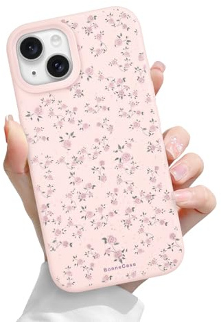 Newseego Cover per iPhone 15, Estetica Rosa Fiore Fioritura Stampa Floreale per Ragazze Donne Morbido Sottile TPU Custodia Antiurto con Bordo Rialzato Design Protettivo per iPhone 15