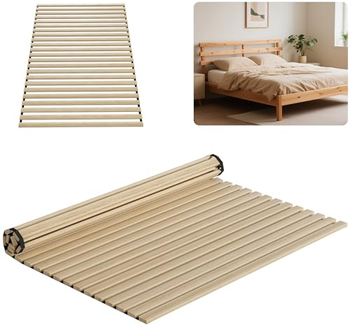 ACXIN Premium ribbotten som kan rullas ut ribbotten, 23 lister av massiv gran, 140 x 200 cm, kan belastas upp till 300 kg, träribbor inkl. svart gummiband, för varje madrass